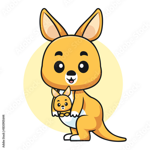 Cute Kangaroo With Baby Joey In Pouch Cartoon Vector Icon Illustration. Animal Nature Icon Concept Isolated. Flat Cartoon Style