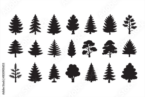 Evergreen and pine icon set for environmental visuals and woodland branding