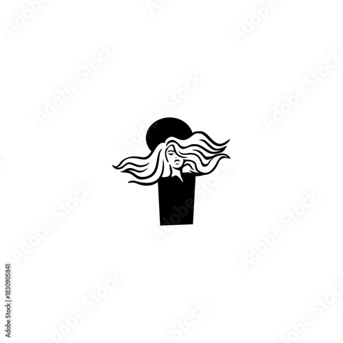 An elegant woman letter logo featuring flowing hair shaped into an alphabet form, crafted with stylish lines, modern aesthetics, and feminine identity perfect for beauty and branding.