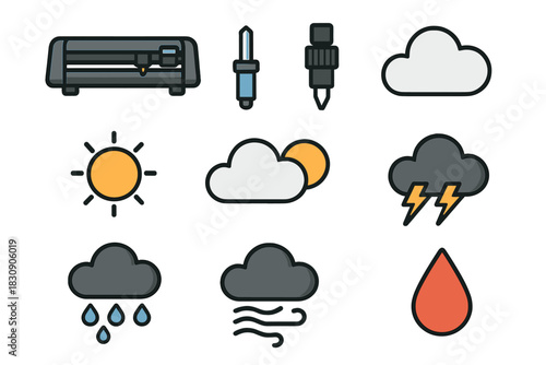 Cutting plotter machine, replacement blades, and weather forecast symbols