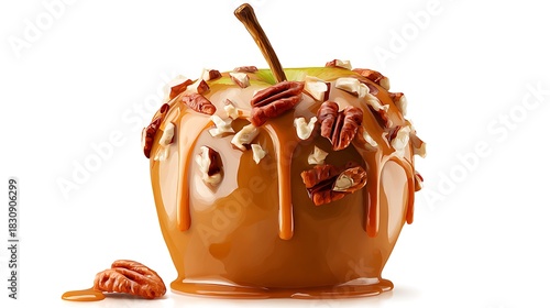 Delicious caramel apple with peanuts and honey isolated on the white background 