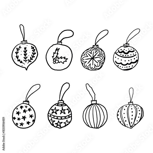 Eight individual vector illustrations, drawn by hand in black line.