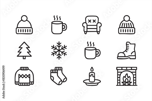 Minimal winter lifestyle icons for holiday themes, cozy branding, and UI kits