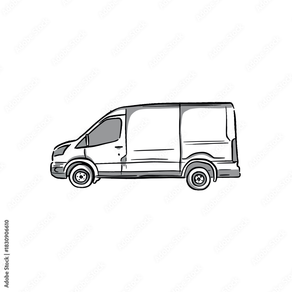 Fototapeta premium Van side profile hand drawn in black and grey.