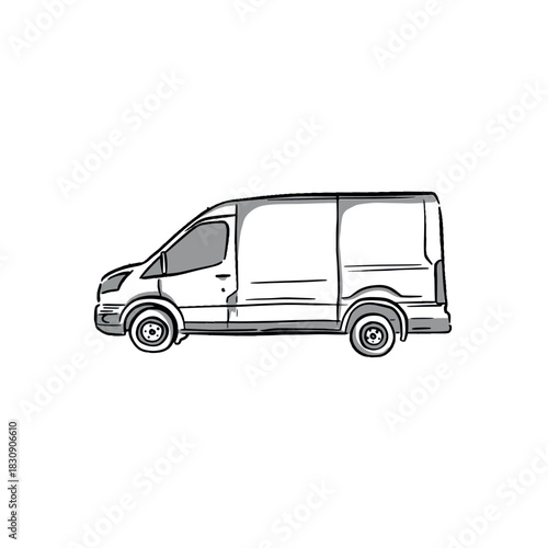 Van side profile hand drawn in black and grey.