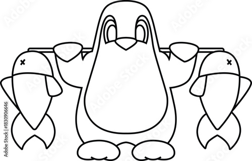 Penguin Angler Fish Fishing Animal Vector Graphic Art Illustration