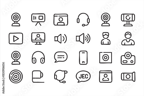 Communication symbol pack with webcams, audio controls, and chat bubbles