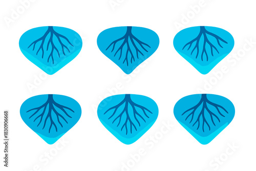 Stylized blue heart shapes with branching root structures repeating design