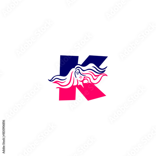 An elegant woman letter logo featuring flowing hair shaped into an alphabet form, crafted with stylish lines, modern aesthetics, and feminine identity perfect for beauty and branding.