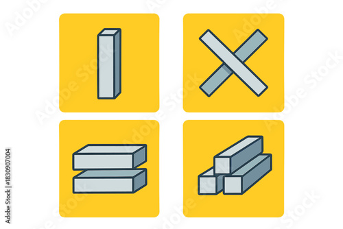 Various shapes and stacks of industrial metal profiles and construction beams