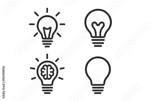 Collection of light bulb icons symbolizing ideas, innovation, and creative thinking