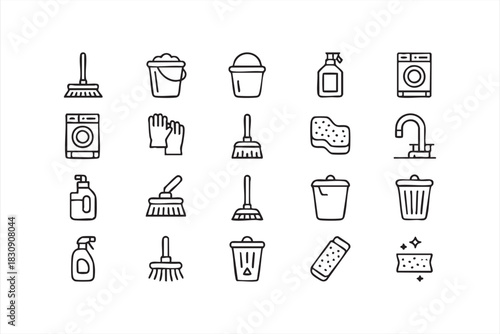 Cleanup and wash icons for utility apps, service platforms, and household UI kits