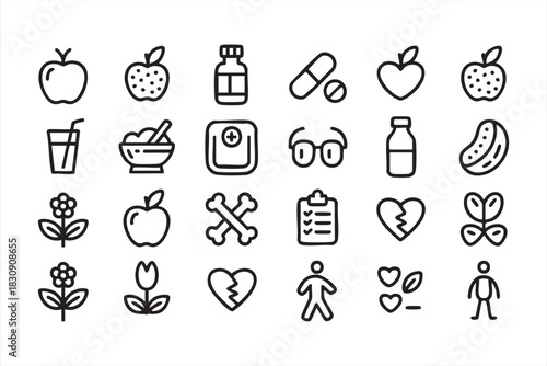 Wellness and Diet Symbol Pack for Healthcare Dashboards and Infographics