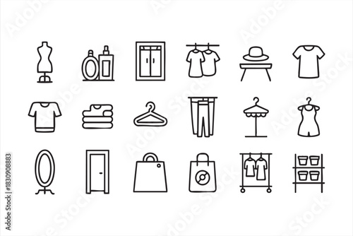 Boutique Line Art Symbols for Clothing Management and Retail Design