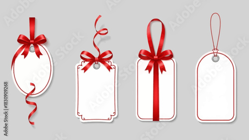 Festive Gift Tags with Red Ribbons and Bows - Perfect for Adding a Personal Touch to Presents