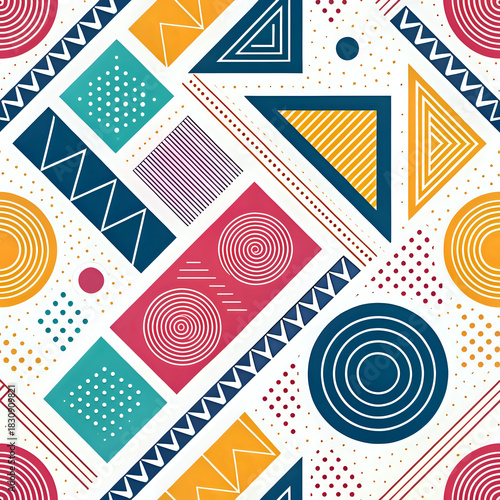 Abstract colorful geometric pattern, seamless, modern design, bright vibrant tones white background