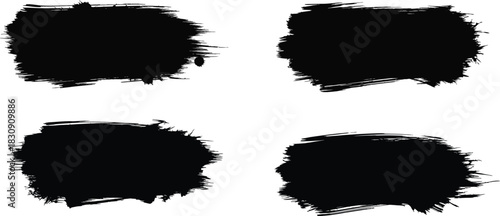 Four black textured paint brush strokes on a white background