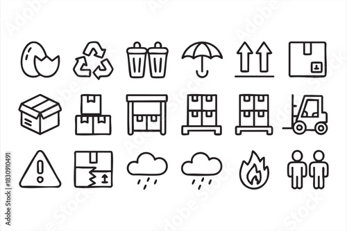 Shipping and Handling Symbols for Warehouse Labels and Transport Packaging