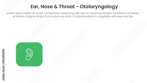 ENT or ear nose and throat infographic 3 point stage template with round rectangle spinning from small to bigger shape video animation or animated motion