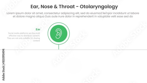 ENT or ear nose and throat infographic 3 point stage template with big circle up and down on horizontal line fade video animation or animated motion