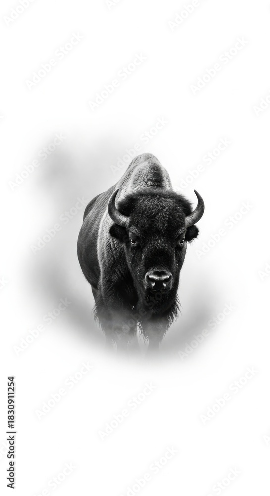 Fototapeta premium Majestic bison emerges from mystical white fog