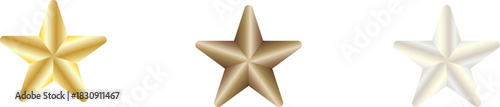 horizontal metallic star trio with gold, bronze, and silver gradients for rating, ranking, awards, or decorative design elements on dark background with glossy finish and visual symmetry