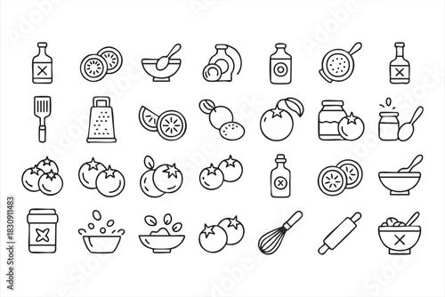 Outline Food Prep Icons for Restaurant Branding and Recipe Design
