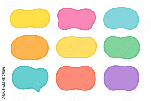 Collection of colorful abstract liquid blob shapes and speech bubbles for text boxes and banners