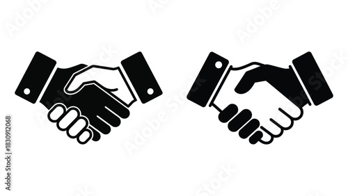 Two stylized black and white handshake icons representing agreement and partnership