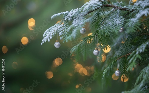 Classic Green Christmas Background with Snow Sparkles 