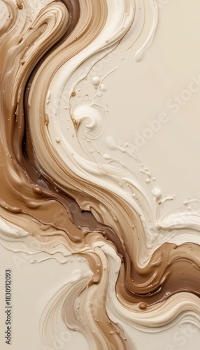 Sensuous swirl of cream and brown tones creating a fluid art effect Generative AI