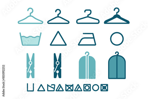 Essential laundry and clothing care symbols for washing, drying, and ironing