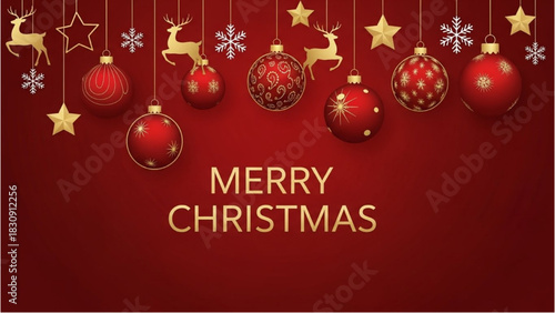 Festive Christmas Ornament Banner with Reindeer and Stars