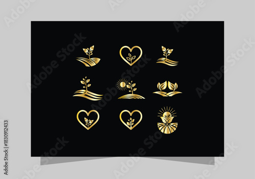 Agriculture and Farming Field Collection , Eco-Friendly Plant luxurious icon set, golden Farm Field logo vector design