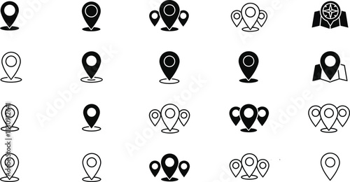 Collection of diverse location pin icons representing navigation and geographic markers