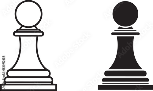 Chess Pawn Icons Outline and Silhouette game strategy