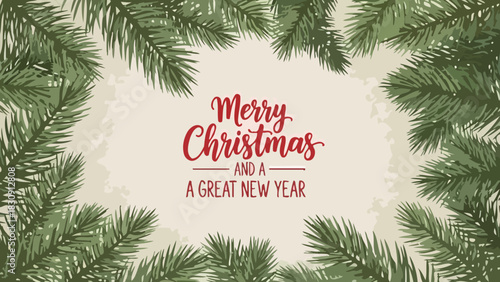 Festive Christmas and New Year Card Design with Pine Branches