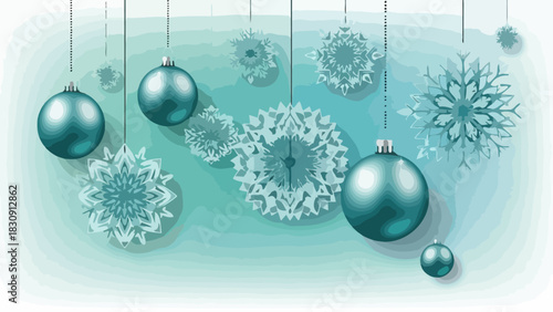 Winter Wonderland Teal Ornaments and Snowflake Decorations
