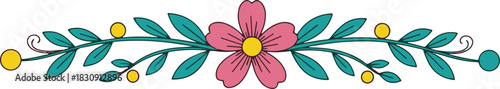 Pink Flower With Teal Leaves And Yellow Berries Border