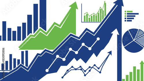 A dynamic visual representation of financial growth and market trends, featuring various charts and graphs.