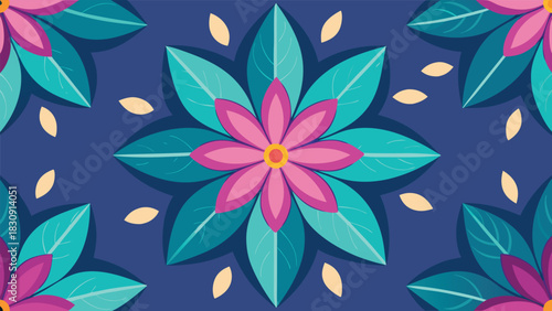 Seamless repeating pattern of stylized flat flower petals in a vibrant color palette