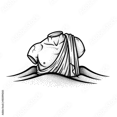 Ancient Greek Sculpture Torso Emerging from the Earth.