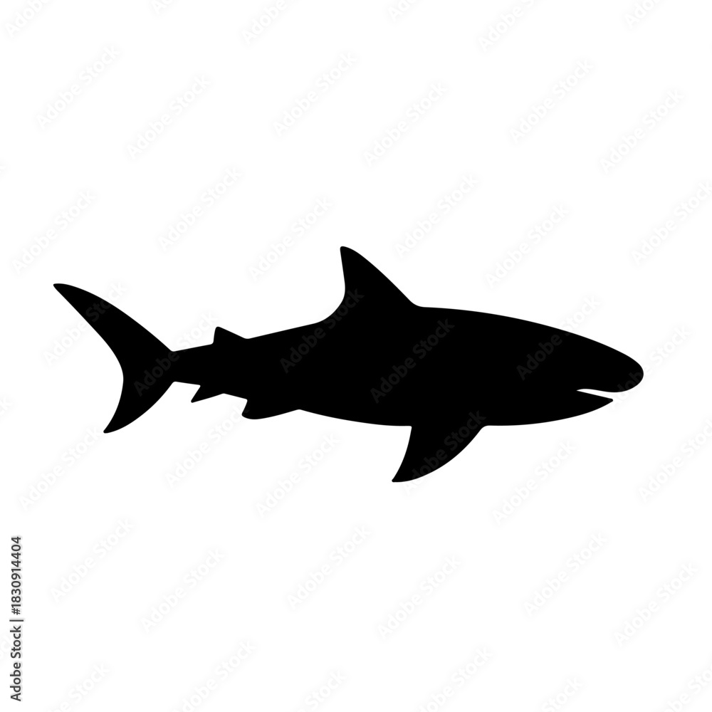 Fototapeta premium Bull Shark Silhouette Vector Icon – Minimal Black Marine Predator on Transparent Background
