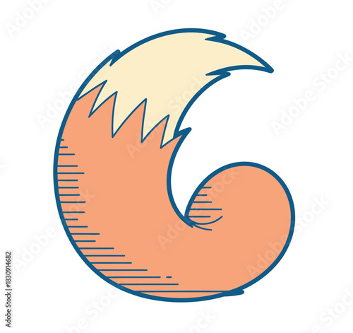 A stylized illustration of a fox's bushy tail curled into a crescent shape.