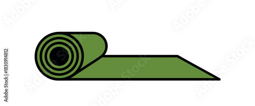 A green yoga mat is partially unrolled on a white background, symbolizing health and wellness.