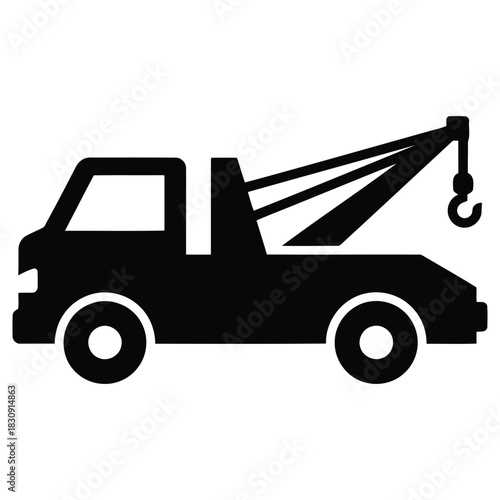 Black Silhouette Tow Truck Vector Illustration Isolated on White Background