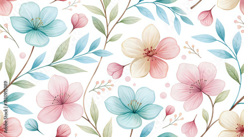seamless pattern with flowers, Watercolor floral petals pattern, delicate pastel tones, seamless