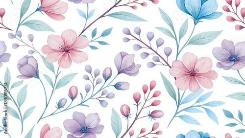 seamless floral pattern, Watercolor floral petals pattern, delicate pastel tones, seamless