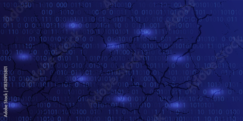 Binary code tech vector blue banner. Digital technology background.