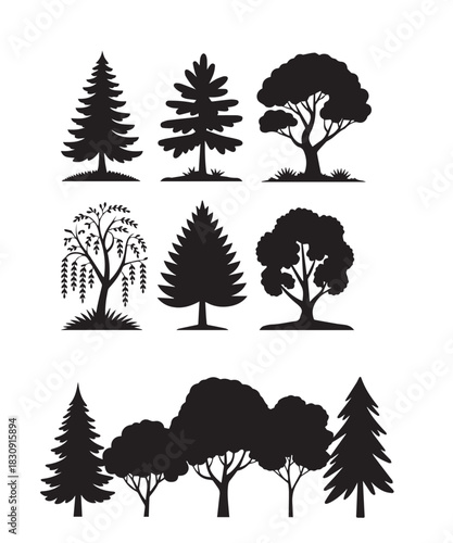 set of trees silhouettes